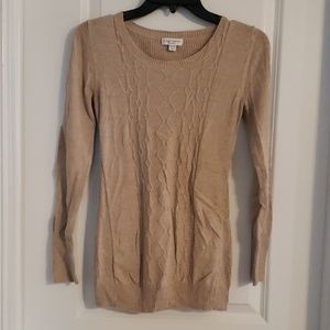 Tan Maternity Sweater with Geometric Detail - S